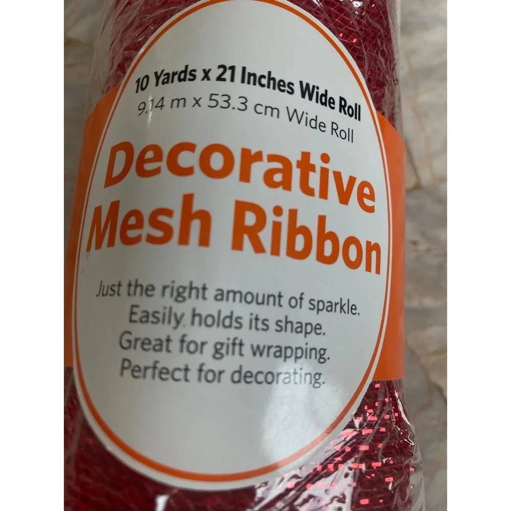SCM designs Red Decorative Mesh Ribbon 21 Inch x 10 Yards Sparkle Metallic Roll
